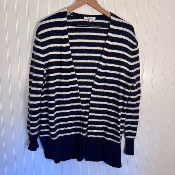 Madewell Merino Wool/Alpaca Blend Blue & White Striped Cardigan Size Small - Picture 1 of 7